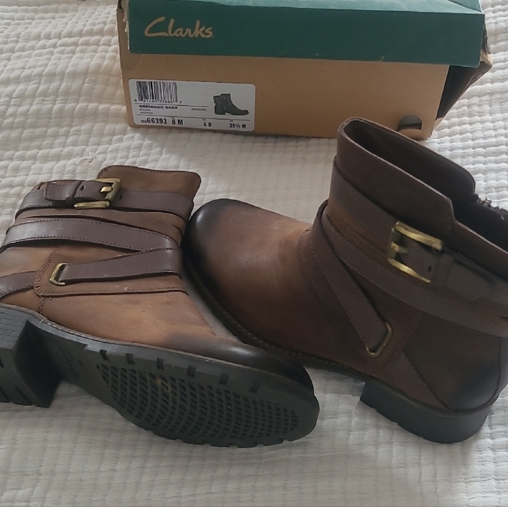 Clarks Leather Buckle Ankle Boots